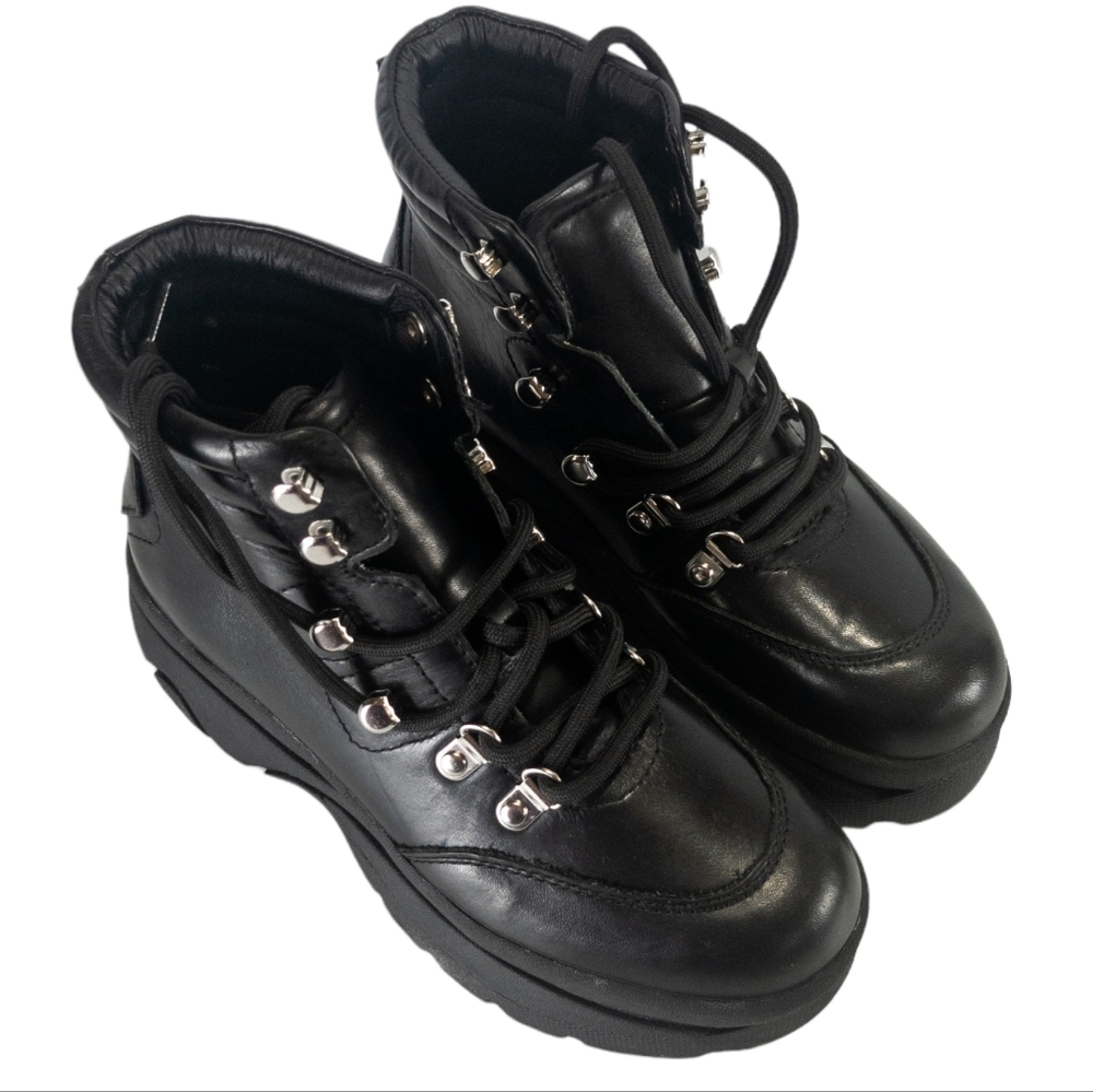 Steve Madden Husky Black Leather Booties 6 - Picture 3 of 4